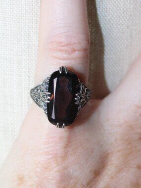 Vintage Sterling Silver 925 CNA Ring with Smokey Topaz Faceted Gemstone Size 6